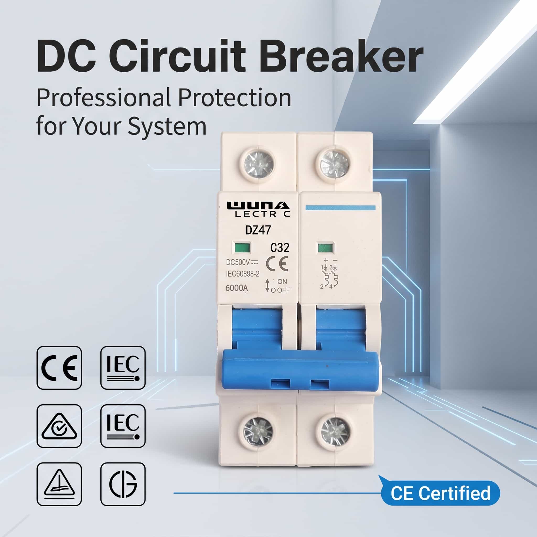 2-polige DC-miniatuurstroomonderbreker DZ47 C32 500V